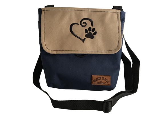 WoofPack Dog Walking Accessory Bag - Navy/Tan "Heart Paw"