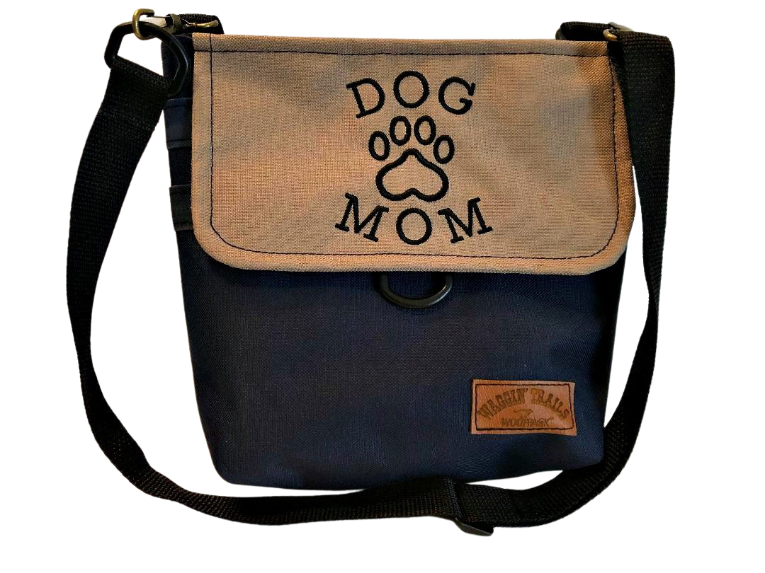 WoofPack Dog Walking Accessory Bag - Navy/Tan "Dog Mom"