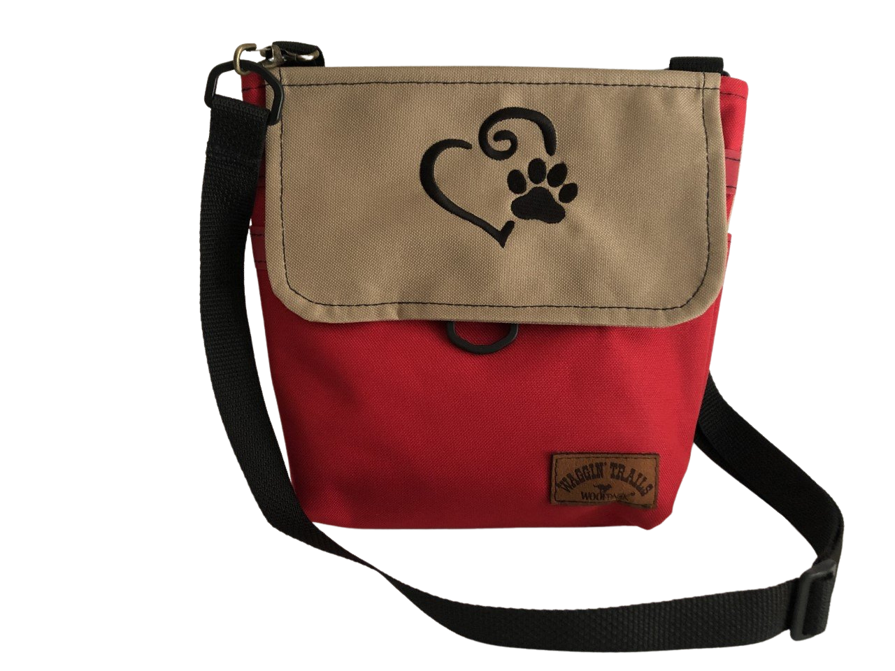 WoofPack Dog Walking Accessory Bag - Red/Tan "Heart Paw"